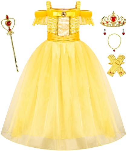 Avady Prinzessinnenkleid für Mädchen, schulterfrei, mehrlagiges Kostüm, Halloween, Party, Cosplay, Outfits, Gelb Avady Prinzessinnenkleid für Mädchen, schulterfrei, mehrlagiges Kostüm, Halloween, Party, Cosplay, Outfits, Gelb von Avady