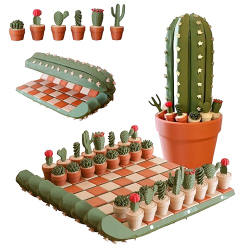 3D-gedrucktes 32-teiliges Kaktus-Schachbrett-Set, Cactichess – Aufrollbares Kaktus-Schachspiel, Tragbares Reiseschachbrett, Tragbares Magnetisches Schachspiel-Set Für Pflanzenliebhaber (1 Stück) von Avanise