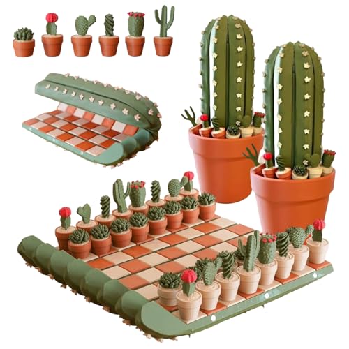 3D-gedrucktes 32-teiliges Kaktus-Schachbrett-Set, Cactichess – Aufrollbares Kaktus-Schachspiel, Tragbares Reiseschachbrett, Tragbares Magnetisches Schachspiel-Set Für Pflanzenliebhaber (2 Stück) von Avanise