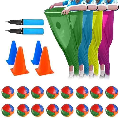 Oma-Hosen-Gartenspiel, Oma-Hosen-Outdoor-Spiel, Riesen-Partyspiel Mit Hüpfbällen Und Markierungshütchen, Gartenspiele, Familientreffen, Riesenspiel (4 Pants + 16 Balls + 4 Cones) von Avanise