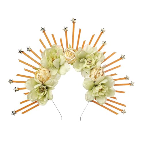 Avejjbaey Haarband in Form einer heiligen Krone mit Blumen und Spikes, gruseliges Haarband für Weihnachten, Karneval, Halloween, von Avejjbaey