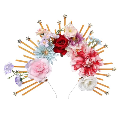 Avejjbaey Haarband in Form einer heiligen Krone mit Blumen und Spikes, gruseliges Haarband für Weihnachten, Karneval, Halloween, von Avejjbaey