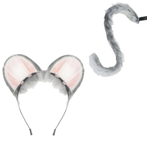 Avejjbaey Ohr- und Schwanz-Set, Kunstfell, Fuchs, Wolfsohr, Stirnband mit Schwanz, Halloween, Weihnachten, Cosplay, Party, Kostüm, Zubehör, Ohren und Set von Avejjbaey