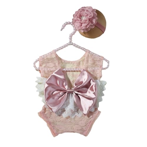 Avejjbaey Schöne Neugeborene Fotografie Kostüm Fashioanble Rücken Bowknot Strampler Ärmel Und Bowknot Kopfschmuck Requisiten von Avejjbaey