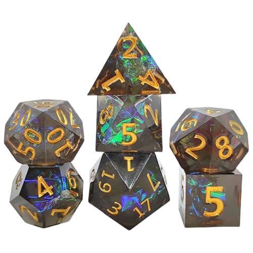 Avejjbaey Set mit 7 polyedrischen Würfeln aus Kunstharz für Rollenspiele, Rollenspiele, polyedrische Würfel mit schillerndem von Avejjbaey
