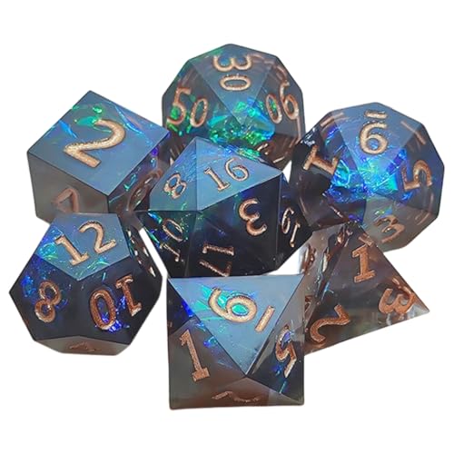 Avejjbaey Set mit 7 polyedrischen Würfeln aus Kunstharz für Rollenspiele, Rollenspiele, polyedrische Würfel mit schillerndem von Avejjbaey