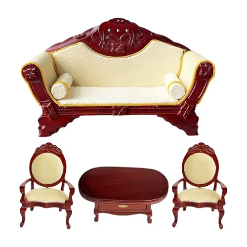 Realistisches 1:12 Puppenhäuser Wohnzimmermöbel-Set Holzsofa Sessel und Couchtisch Display Luxus Puppenhäuser Möbel Kollektion von Avejjbaey