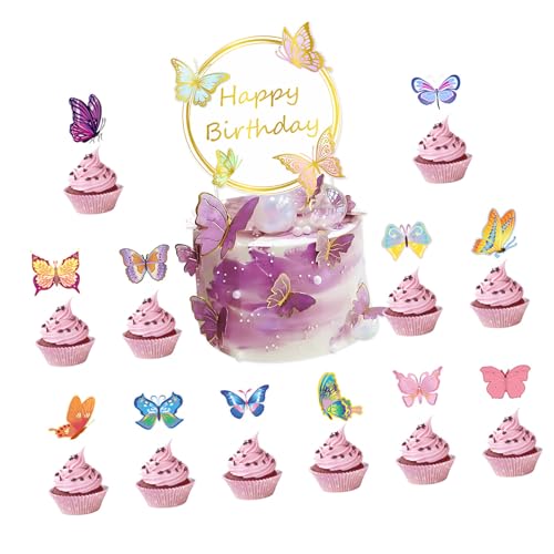 Schmetterlings-Partydekorationsset, Cupcake-Topper, dekorative Banner, Kuchenzubehör, Papierstruktur, geeignet für Festival-Kuchenaufsätze Schmetterlings-Partydekorationsset, Cupcake-Topper, dekorative Banner, Kuchenzubehör, Papierstruktur, geeignet für Festival-Kuchenaufsätze von Avejjbaey