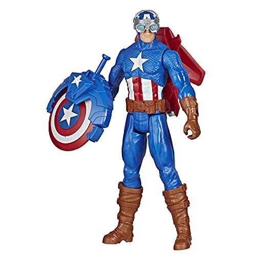 Hasbro E7374 Avengers Titan Hero Serie Blast Gear Captain America, 30 cm große Figur, mit Starter, 2 Accessoires und Projektil, ab 4 Jahren von Marvel