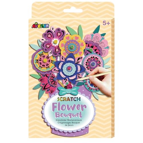 Avenir 6301734 Kratzbilder Bastelset Blumenstrauß, DIY Kreativset für Kinder ab 5 Jahren, Bouquet von Avenir