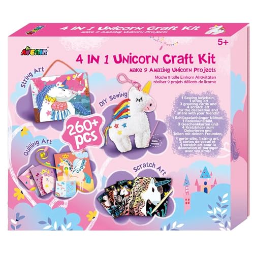 Avenir 6301772 4-in-1 Kreativ Set Einhörner, Bastelset mit 9 DIY Projekten, Basteln, Nähen, Kratzbilder, Fadenkunst, Quilling Art, für Kinder ab 5 Jahren Avenir 6301772 4-in-1 Kreativ Set Einhörner, Bastelset mit 9 DIY Projekten, Basteln, Nähen, Kratzbilder, Fadenkunst, Quilling Art, für Kinder ab 5 Jahren von Avenir