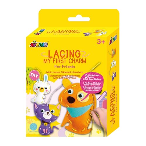 Avenir 6301797, Nähset Haustiere, Bastelset für Kinder ab 3 Jahren, Kreativ-Kit, Anfänger, Nähen Lernen von Avenir