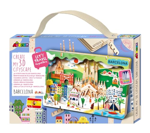 Avenir 6305081 3D Städte-Bastelset, Barcelona, Stadt Miniaturpuzzle, DIY Holzpuzzle, Deko-Geschenk für Erwachsene und Kinder ab 6 Jahren von Avenir
