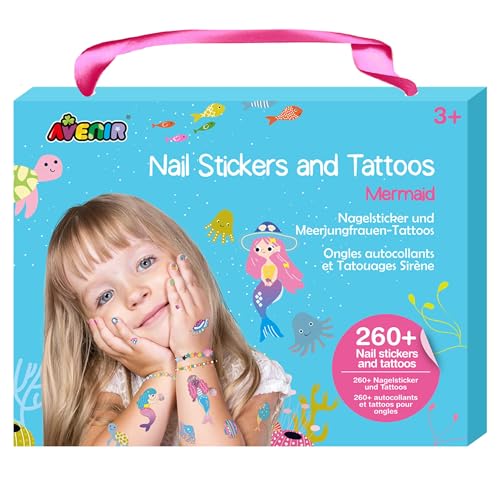 Avenir 6308204 Kreativ-Set Nagelsticker & Tattoos, Motiv: Meerjungfrau, temporäre Aufkleber für Kinder ab 3 Jahren von Avenir