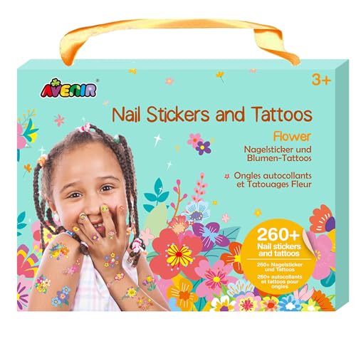 Kreativ-Set Nagelsticker & Tattoos, Motiv: Blumen, temporäre Aufkleber für Kinder ab 3 Jahren von Avenir