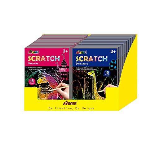 Avenir Mini-Kratzbuch, Sortiert, Karton (24 Stück – 12 x Einhorn und 12 x Dinosaurier) von Avenir