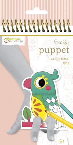 Avenue Mandarine GY095C Malblock Graffy Puppet, 250g Zeichenpapier mit je 12 Motiven x 2, ideal für Kinder ab 5 Jahren, 1 Stück, Haustiere von Avenue Mandarine