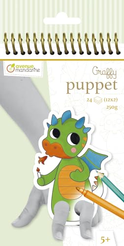 Avenue Mandarine GY096C Malblock Graffy Puppet, 250g Zeichenpapier mit je 12 Motiven x 2, ideal für Kinder ab 5 Jahren, 1 Stück, Fantastische Tiere von Avenue Mandarine