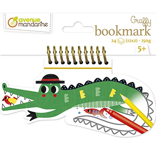 Avenue Mandarine GY116C Graffy Bookmarks, Lesezeichen zum Ausmalen, 250 Zeichenpapier, mit je 12 Motiven x 2, ideal für Kinder ab 5 Jahren, 1 Stück, Croco von Avenue Mandarine