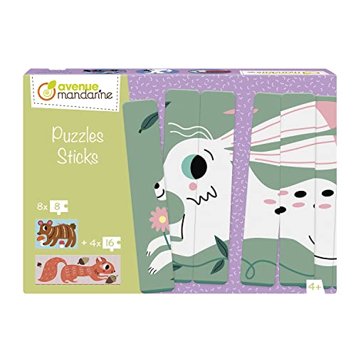 My Mandarine PU027C – EIN Entdeckungs-Puzzle mit 64 Teilen (8 Tiere mit 8 Teilen auf beiden Rückseiten) – ab 4 Jahren – Waldtiere von My Mandarine