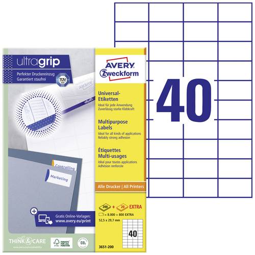 Avery-Zweckform 3651-200 Universal-Etiketten 52.5 x 29.7mm Papier Weiß 8800 St. Permanent haftend L von Avery-Zweckform