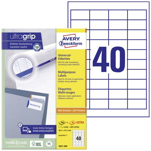 Avery-Zweckform 3657-200 Universal-Etiketten 48.5 x 25.4mm Papier Weiß 8800 St. Permanent haftend F von Avery-Zweckform