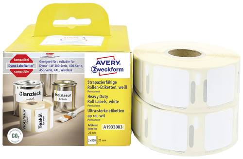 Avery-Zweckform Etiketten (Rolle) 25 x 25mm Folie Weiß 1 Set A1933083 Universal-Etiketten von Avery-Zweckform