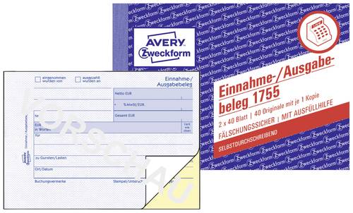 Avery-Zweckform Einnahme-/Ausgabebeleg Formular 1755 DIN A6 quer Anzahl der Blätter: 40 von Avery-Zweckform