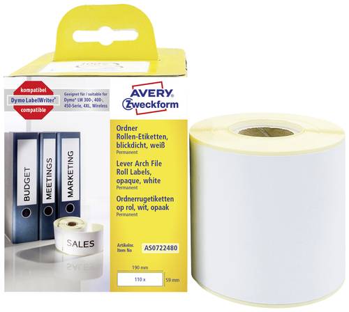 Avery-Zweckform Etiketten (Rolle) 190 x 54mm Papier Weiß 110 St. Permanent haftend Ordner-Etiketten von Avery-Zweckform