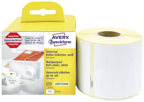 Avery-Zweckform Etiketten (Rolle) 70 x 54mm Papier Weiß 320 St. Permanent haftend Universal-Etikett von Avery-Zweckform
