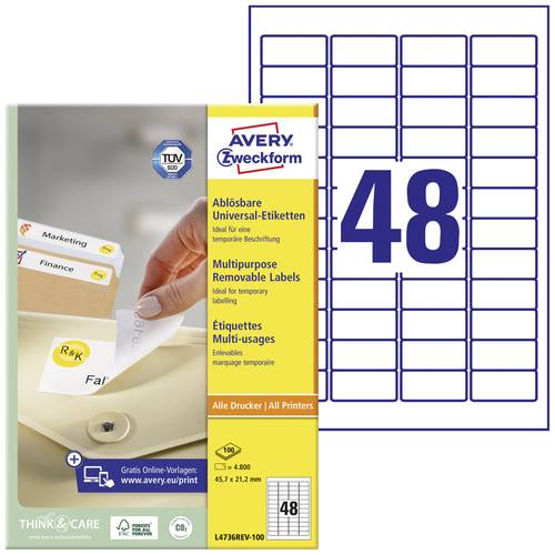 Avery-Zweckform L4736REV-100 Universal-Etiketten 45.7 x 21.2mm Papier Weiß 4800 St. Wiederablösbar von Avery-Zweckform