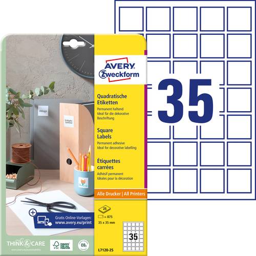 Avery-Zweckform L7120-25 QR-Code-Etiketten 35 x 35mm Papier Weiß 875 St. Permanent haftend Tintenst von Avery-Zweckform