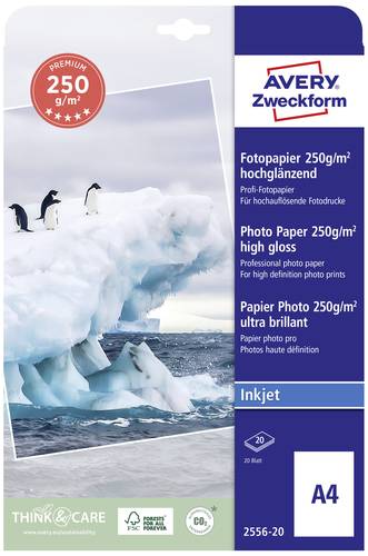 Avery-Zweckform Premium Photo Paper Inkjet 2556-20 Fotopapier DIN A4 250 g/m² 20 Blatt Hochglänzend von Avery-Zweckform