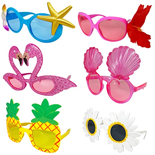 Luau Hawaiianische Partybrille – 6 lustige hawaiianische Sonnenbrillen, tropische Partybrillen Requisiten, lustige Sommer Kinder Erwachsene Party-Gefälligkeiten, Strand Motto Partyzubehör Dekoration von Aviski