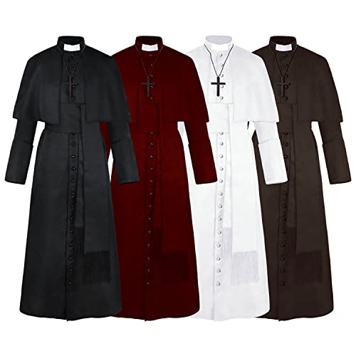 AwayHome Herren Priester Kostüm Mittelalterliche Vintage Stehkragen Jacke Uniform Deluxe Pastor Robe Priester Kostüm Halloween Cosplay Outfit von AwayHome