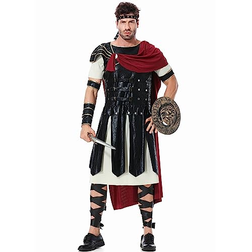 AwayHome Herren Römer Gladiator Kostüm Set Fancy Dress Robe Mantel Halloween Party Rüstung Soldat Rollenspiel Erwachsene Voll Cosplay Kostüm Witziges Outfit von AwayHome