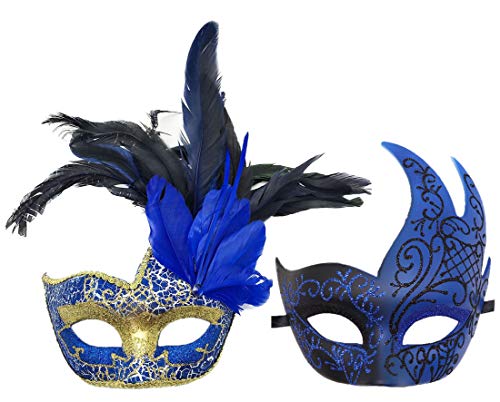 Awlsyj Maske für Paare, Federmaske, venezianische Party, Karneval, Halloween-Kostüme (blau lackiert) von Awlsyj