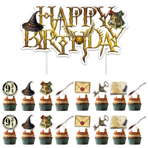 49 Stück Magical Tortendeko, Glitter Wizard Happy Birthday Cake Topper, Magier Geburtstag kuchen deko, Magic Theme Inspiriert Tortenaufleger für Geburtstagsfeier, Babyparty von Awonlate