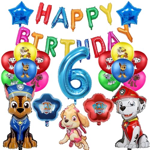 Paw Luftballon Geburtstag Deko 6 Jahre Jungen Mädchen, Geburtstag Ballons für 6 Jahre altes Kind Dog Geburtstagsparty-Luftballons für Kinder Jungen Mädchen von Awonlate