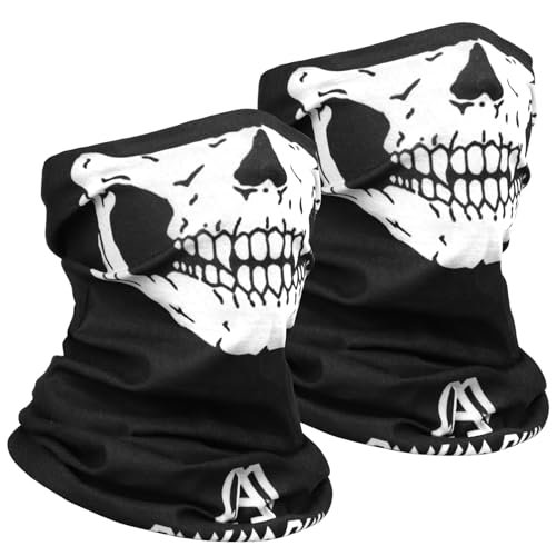 AWUMBUK Motorrad Totenkopf Maske - 2 Stück Halloween Sturmmaske, Multifunktionstuch mit Ausgefallenem Design - Skull Skelett Maske als Wärme-, Windschutz- und Schutztuch - Halstuch, Scarf (Schwarz) von Awumbuk
