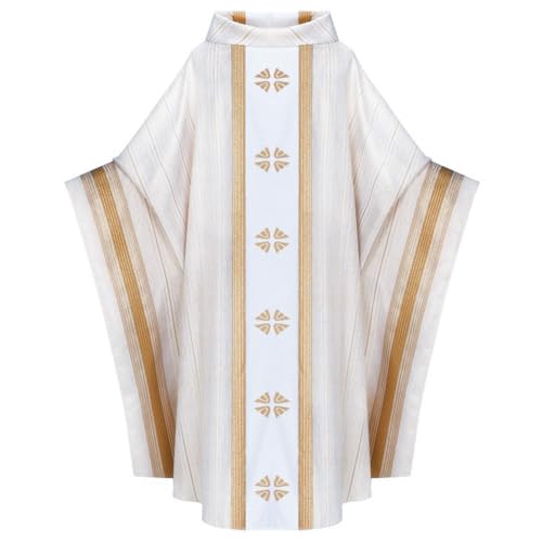 AwwwCos Unisex katholische Priester Celebrant Church Vestments Clerus Elegance Chasuble Mass Costume Round Collar Robe Cloak White 5XL von AwwwCos