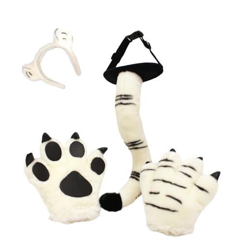 Awydky 4-teiliges Tiger Kostüm Für Kinder Cosplay Tiger Ohren Stirnband Schwänze Handschuhe Tierkostüm Zubehör Set Tiger Kostüm von Awydky