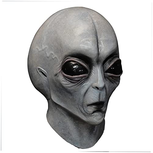 Awydky Gruselige Alien-Maske Untertasse Mann Realistischer Horror Halloween Außerirdische Horror Kopfbedeckung UFO Requisiten Maskerade Maske Kostüm von Awydky