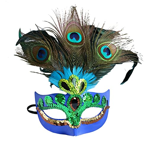 Pfauen-Maske, halbe Gesichtsmaske, Halloween, Pfauenfeder-Maske, Tiermaske, Maskerade-Maske, Party-Maske, Requisiten für Männer und Frauen, Pfauenmaske, Halloween-Party-Maske, obere Hälfte, von Awydky