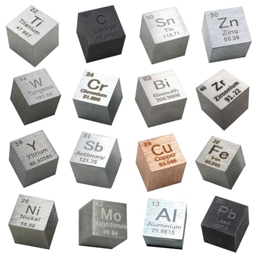 Axaooqeld Metallelemente-Würfel-Set, Organische Chemie-Modellbausatz für die Sammlung Eines Periodensystems der Elemente (0,39/10 Mm), 16-Teilig von Axaooqeld