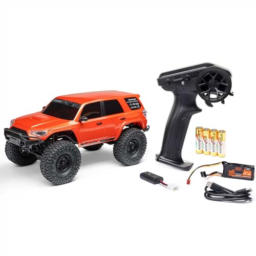 Axial SCX24 Toyota 4Runner 1/24 4WD RTR - offiziell lizenzierter Micro‑Crawler mit Spektrum SLT2, 350 mAh LiPo Akku & USB‑Ladegerät, Orange von Axial