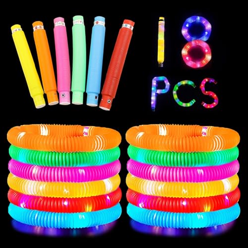 18 Stück Knicklicht Pop Tubes,LED Stretchrohr Leuchtspielzeug Fidget Toys,Leuchtstäbe Armbänder Party Deko,Bunt Festival Sensorik Spielzeug Röhren Mitgebsel Kindergeburtstag für Halloween,Weihnachten 18 Stück Knicklicht Pop Tubes,LED Stretchrohr Leuchtspielzeug Fidget Toys,Leuchtstäbe Armbänder Party Deko,Bunt Festival Sensorik Spielzeug Röhren Mitgebsel Kindergeburtstag für Halloween,Weihnachten von Axijobs