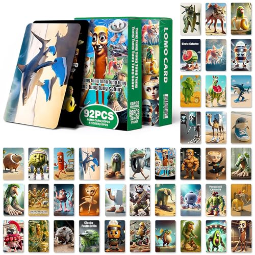 60 Stück Italian Brainrot Karten mit 32 Sticker Tung Tung Tung Tung Sahur Figuren Sammelkarten für Sammler (Grün) von Axingqiwu