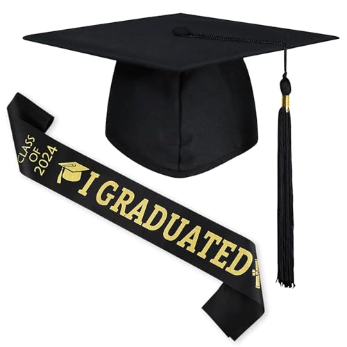 Axingqiwu Bachelor Hut, Universal Verstellbar Abschluss Hüte, Quaste die Absolventenhut mit Schärpe Schwarz, Bachelor Hut Unisex Graduation (B) von Axingqiwu