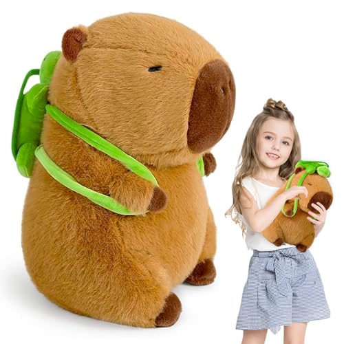 Axingqiwu Capybara Kuscheltier, 23cm Wasserschwein Plüschtier mit Schildkrötenrucksack, Capibara Plushie Puppen Spielzeug Geschenk für Kinder von Axingqiwu